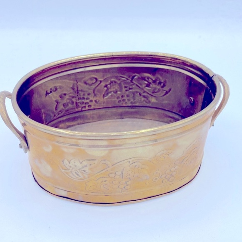 Vintage Hosley International Solid Brass Oval Decorative Bowl With Handles